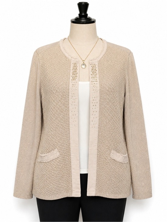 Chico's Sweaters - Chico's Gold Shimmer Rhinestone Open Front Cardigan Size 4 (XXL)